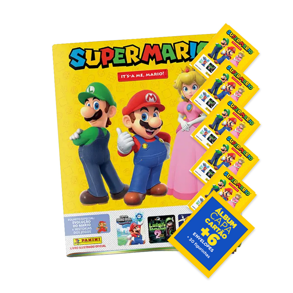 Super Mario 2026 - It’s-a me, Mario! - Álbum Capa Mole + 06 envelopes (30 Figurinhas) - Panini