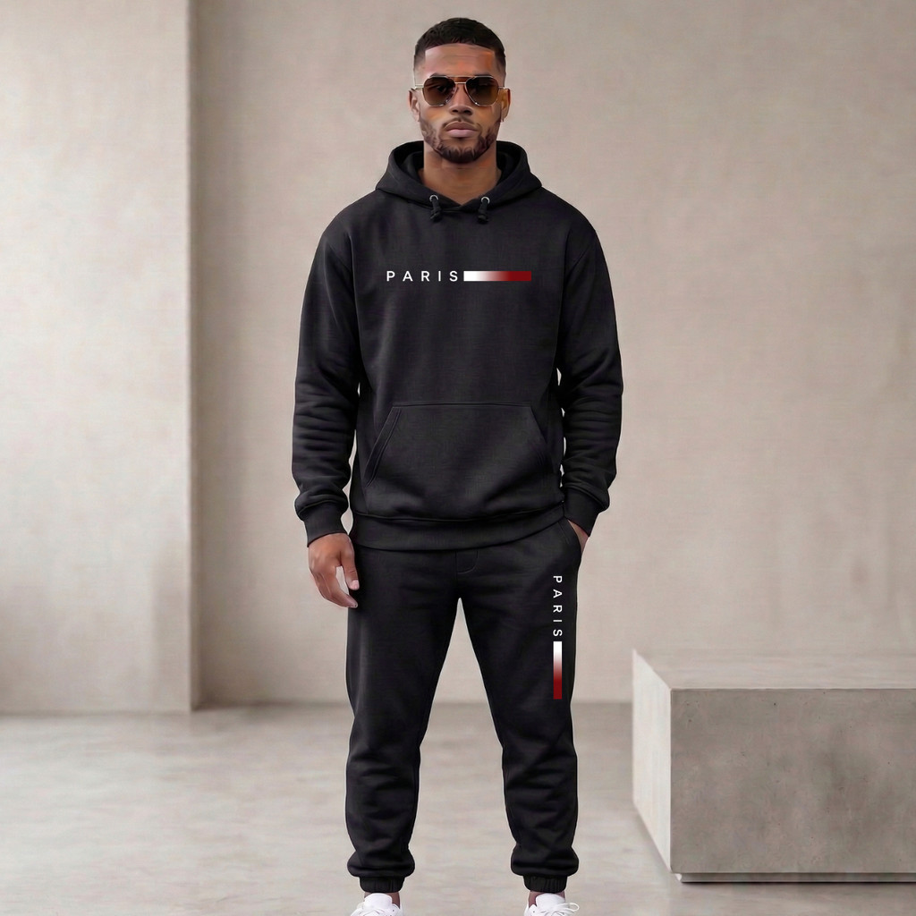 Conjunto Moletom Canguru + Calça Paris Minimalista Flanelado Look Casual Confortável
