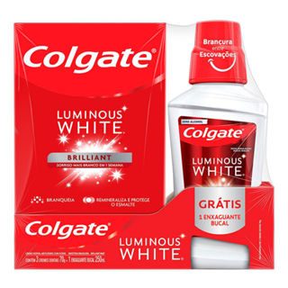 Kit Creme Dental para Clareamento Colgate Luminous White Brilliant Mint 70g 3 Unidades + Enxaguante Bucal 250ml em Oferta na Shopee