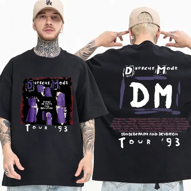 [Camiseta Vintage Masculina Algodão]HYP Camiseta Unissex Depeche Mode T-shirt Algodão Gola Redonda Simples Álbum Songs O