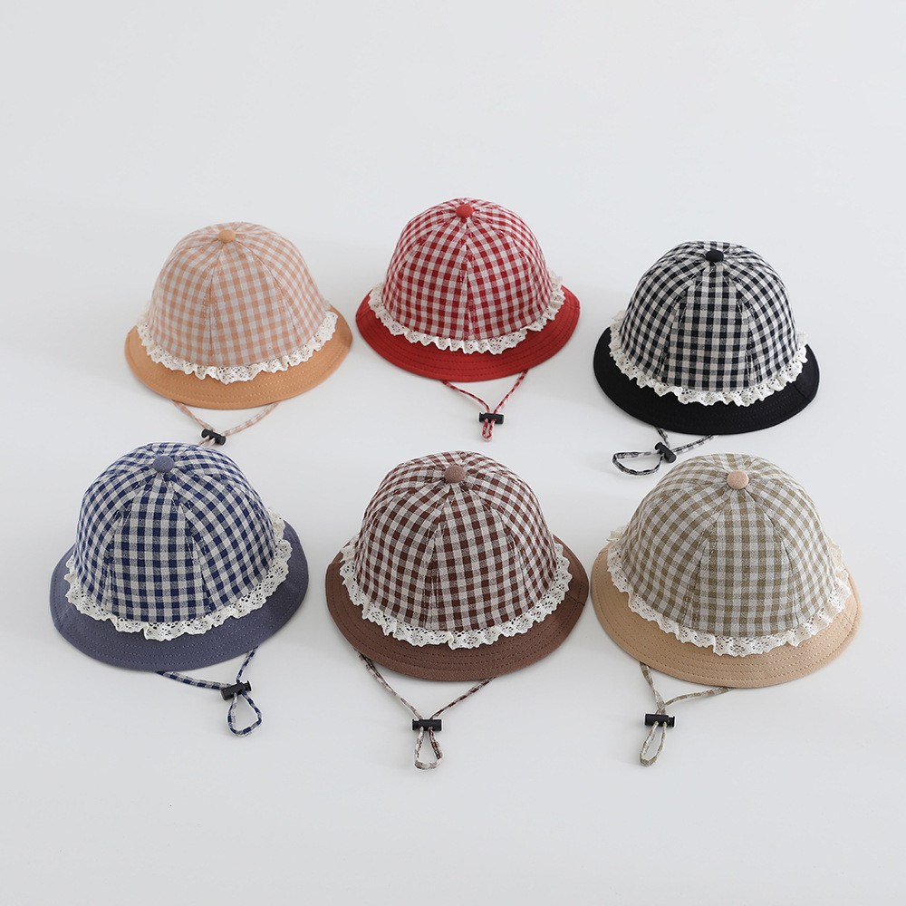 Chapéus Infantis – De Pesca Xadrez Com Bordas De Renda De Primavera E Verão Para Meninos Meninas Proteção Solar Crianças