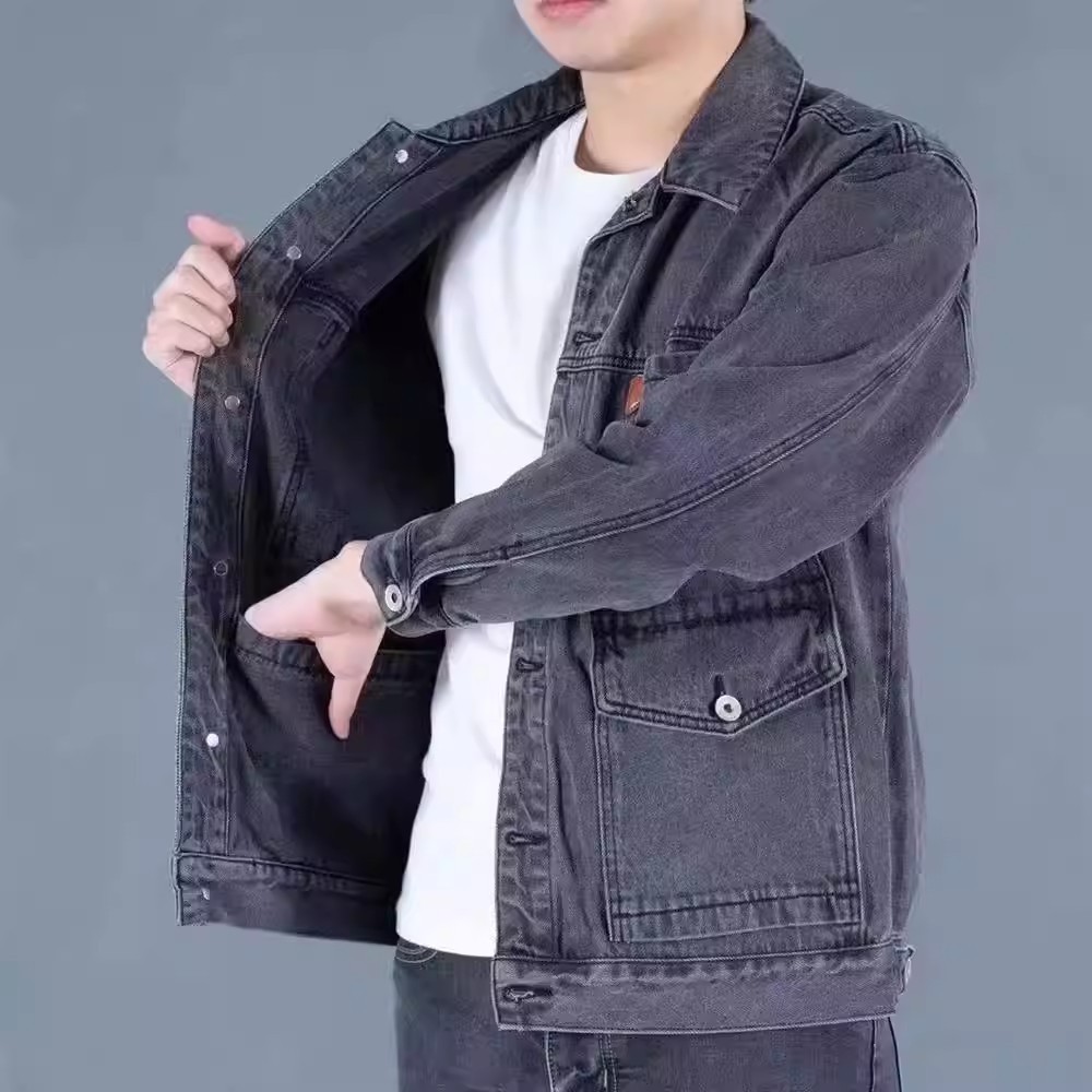 Jaqueta jeans masculina retrô americana, resistente ao desgaste, resistente à sujeira, roupa de trabalho, roupa de rua, 
