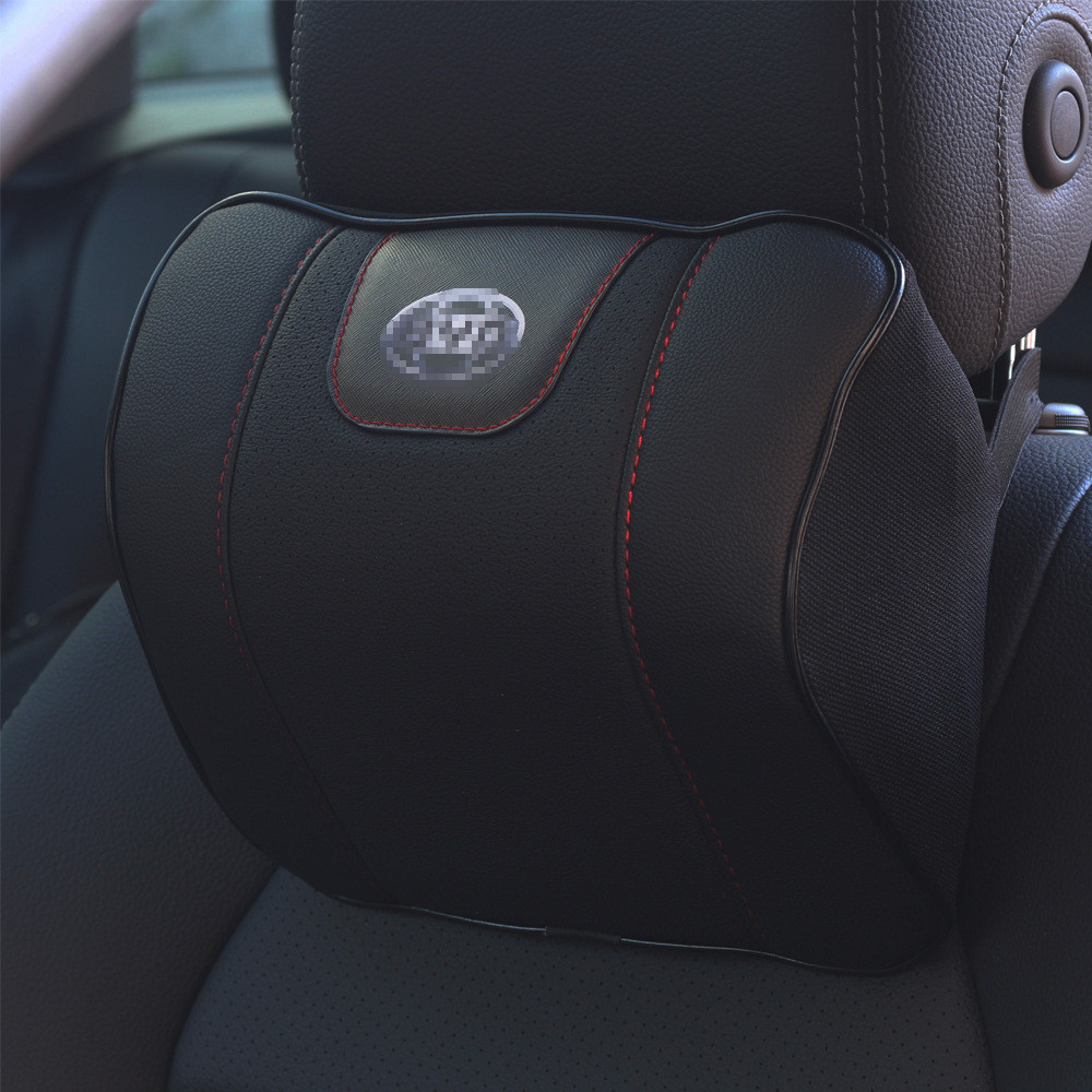 Logotipo do carro padrão de couro encosto de cabeça pescoço apoio espuma memória assento da coluna Cervical travesseiro 