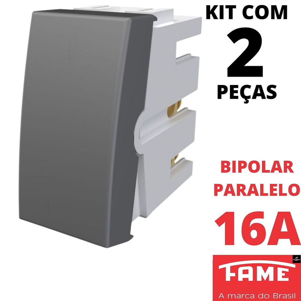 2un Módulo Interruptor Bipolar Paralelo Three Way 16A Habitat Onix Cinza FAME