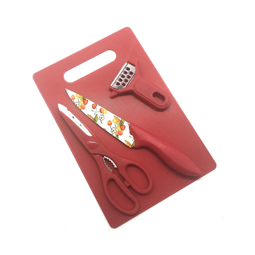 Kit de Cozinha Le com Tábua, Tesoura, Descascador e Faca em Oferta na Shopee