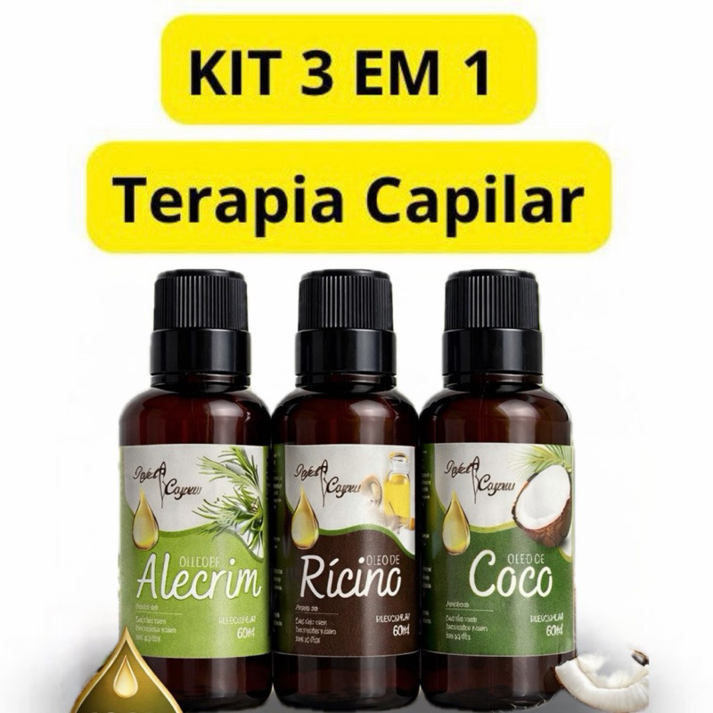KIT Terapia Capilar 3 ÓLEOS Cronograma Óleo de Coco + Ricino + Alecrim 60ml Tratamento Capilar em Oferta na Shopee