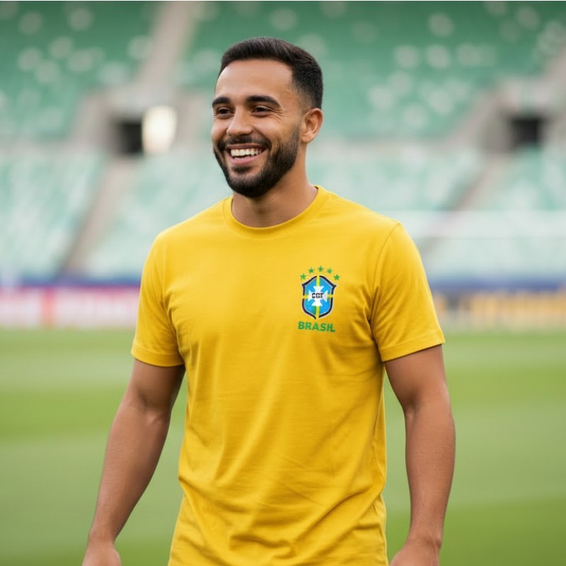 Camisa do Brasil Masculina Seleção Brasileira 100% Algodão Premium Copa do Mundo Hexa Estampa Brasil