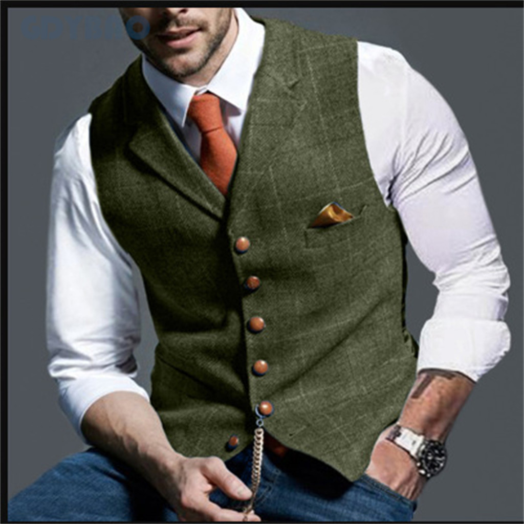 Colwao Coletes Masculinos Tweed Terno Roupas De Negócios Para Homens Listrado Colete Punk Padrinho Jaqueta De Casamento 