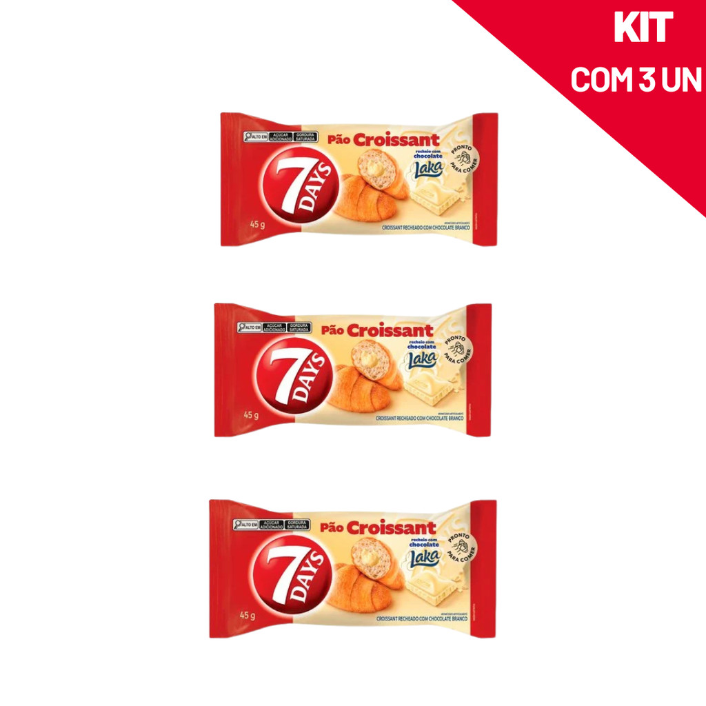 Kit 3 Croissant 7Days Chocolate Branco Laka Kit 3 Croissant 7Days Chocolate Branco Laka