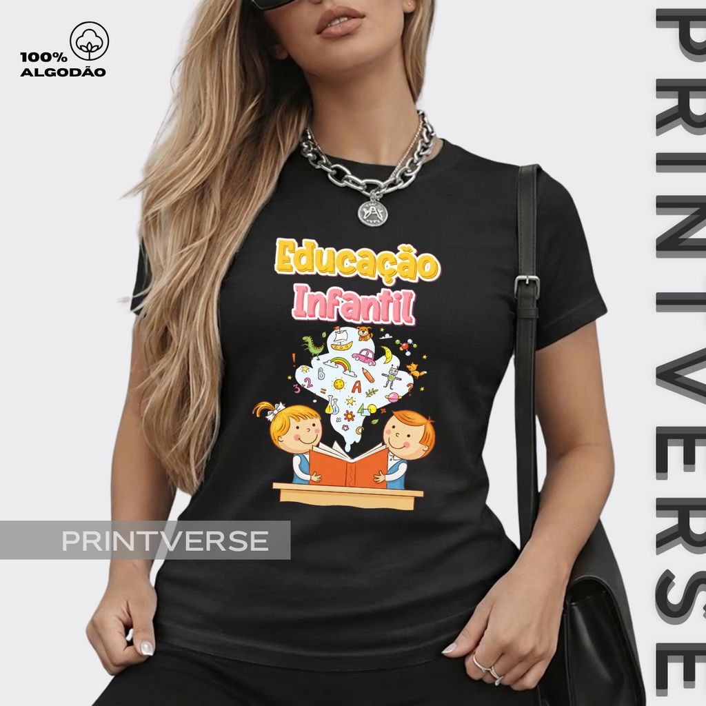 Camiseta Babylook Educação Infantil Livro Mágico Criativa Pedagogia Professora Escola Infantil