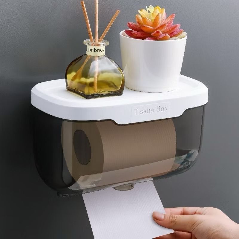 Suporte Porta Papel Higiênico com Caixa Organizador Sem Furo Parede Banheiro