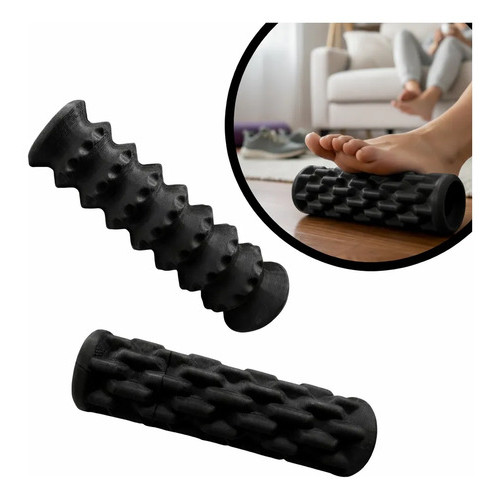 Kit 2 Rolinhos Massageadores Para Pés Costas Corpo Relaxar Preto