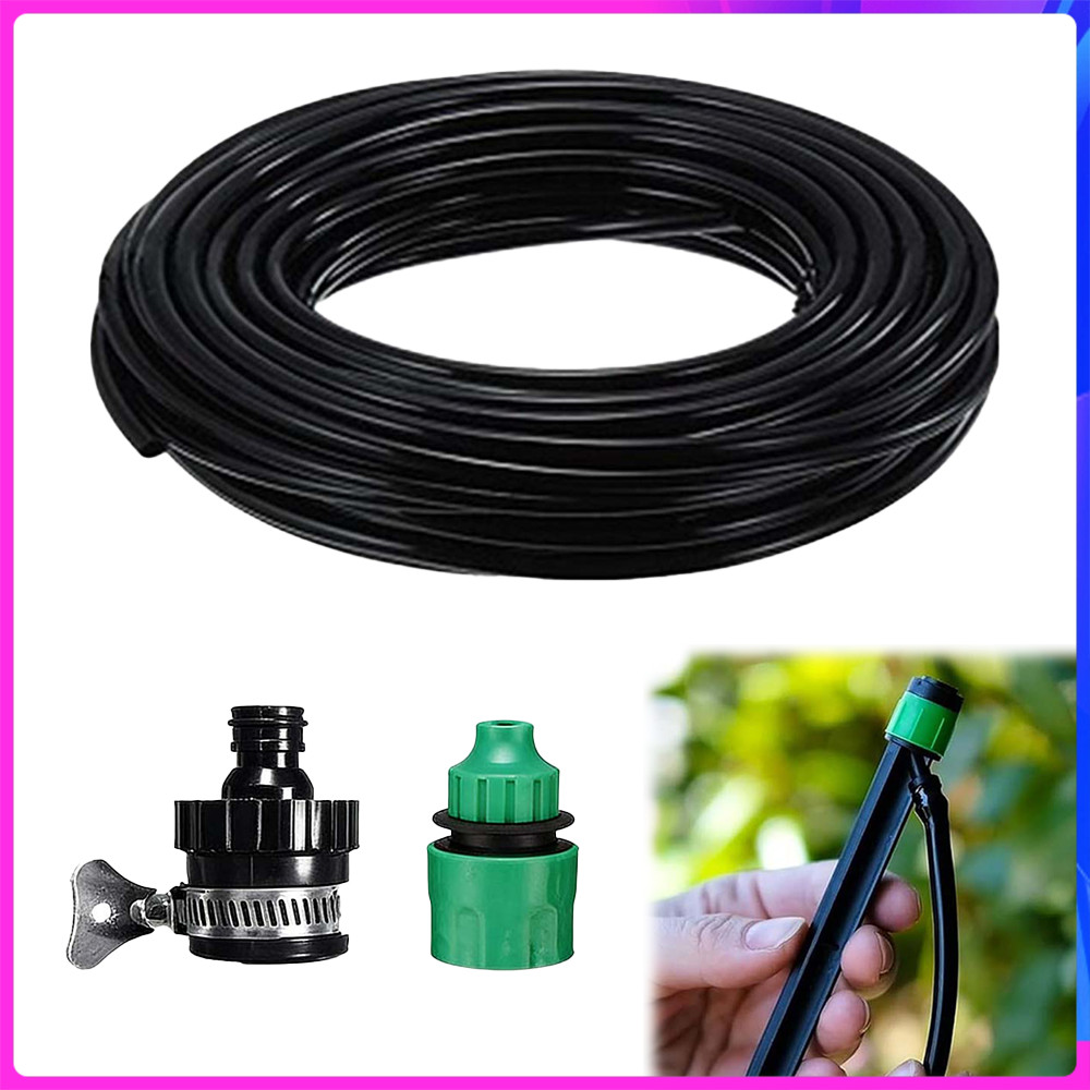 Kit Mangueira Microtubo Irrigação 20m 4/7mm + Adaptador Universal e Conector, para Jardim e Varanda