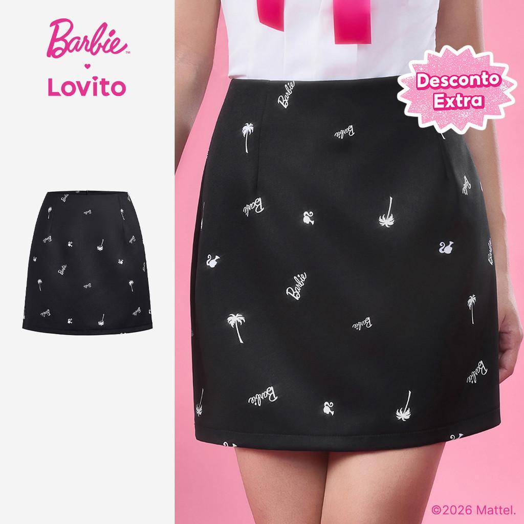 Barbie™ X Lovito Saias Casuais Primavera/verão Saias Pretas para mulheres LB1AD048
