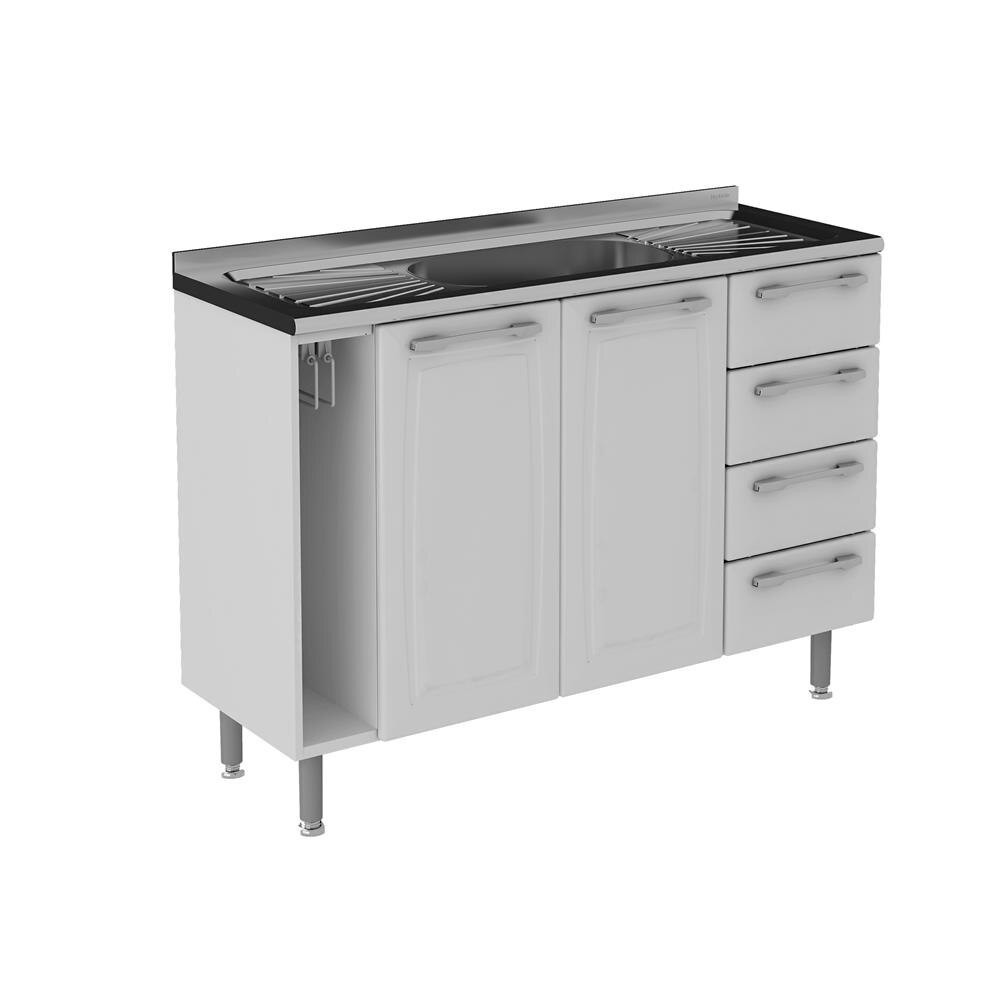 Balcão Diamante 4 Gavetas 2 Portas e Pia Inox 120cm Itatiaia