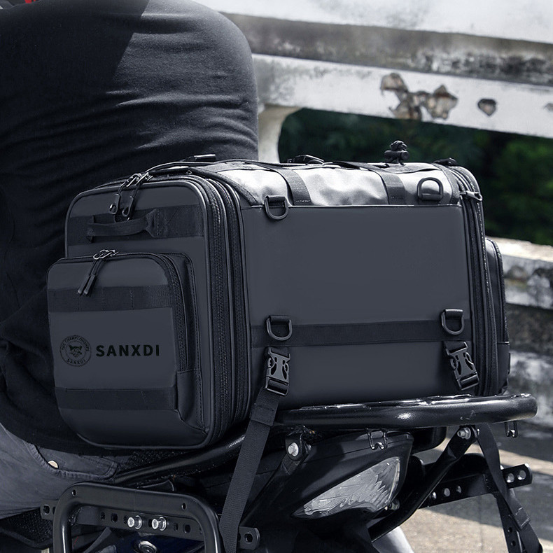 Bolsa traseira para motocicleta, grande capacidade, à prova d'água, bolsa expansível para motociclismo, bolsa para capac