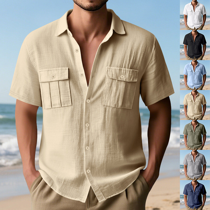 2026 Camisa Masculina De Manga Curta Simples Moda Masculina Camisa Solta Lapela Cardigan Camiseta Masculina