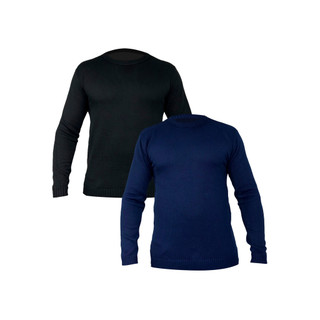 Kit 2 Sueter Masculino Tricot Lã Masculina Canelada Gola Redonda