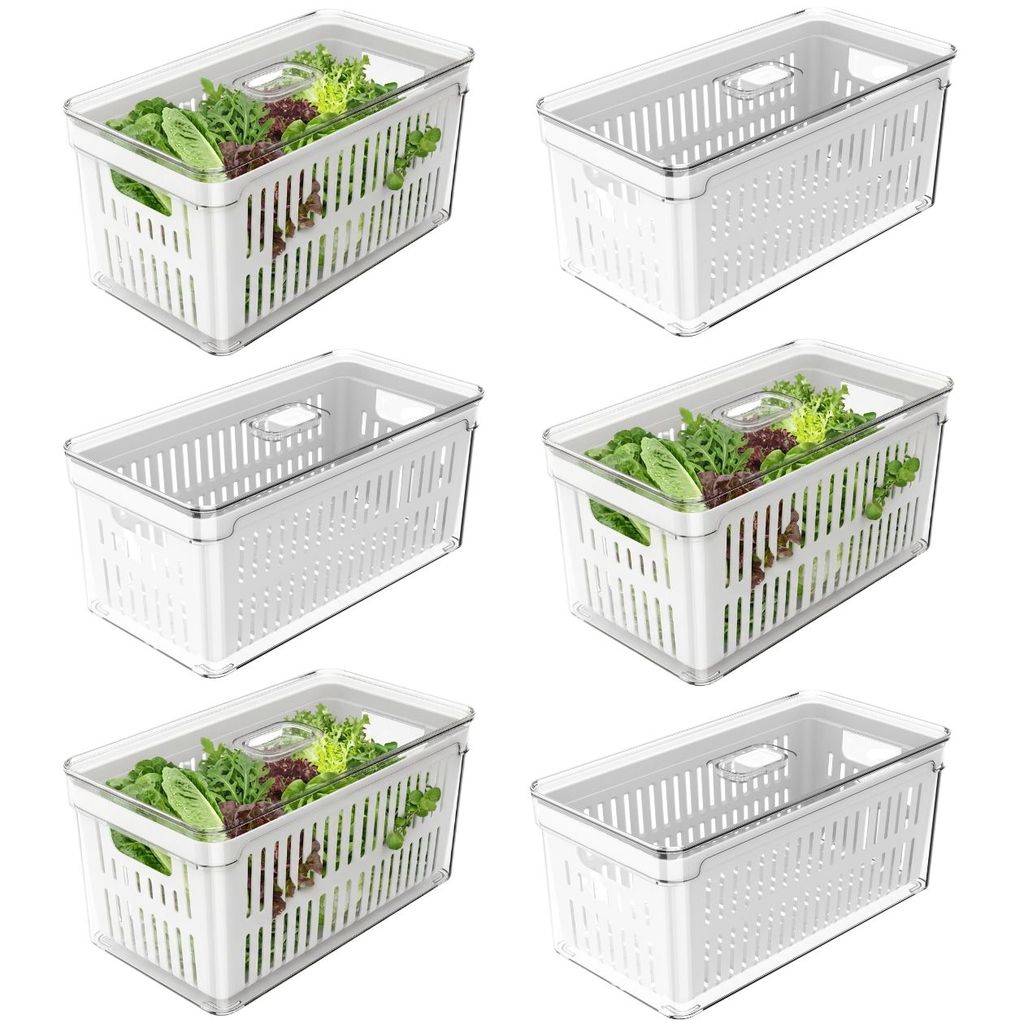 Kit 6 Organizadores 5 L C/ Cesto Clear Fresh P/ Casa Armário Cozinha Geladeira Alimentos Temperos Peças Potes - Ou
