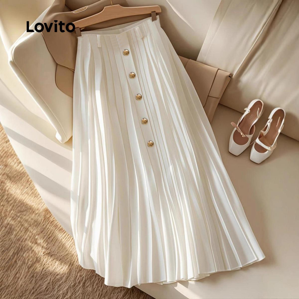 Lovito Saia Elegante Com Botões Lisos E Saia De Verão/primavera Para Mulheres LNL101641