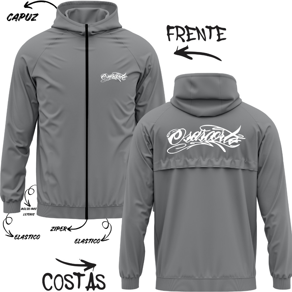 Corta Vento Masculino Osascorte Jaqueta Blusa De Frio Manga Longa Capuz Moto Grau Zíper