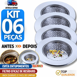 Combo 6 Ralo Ralinho Para Pia Tanque 9cm Com Borda Inox Premium Cozinha Alta Qualidade Ralinho