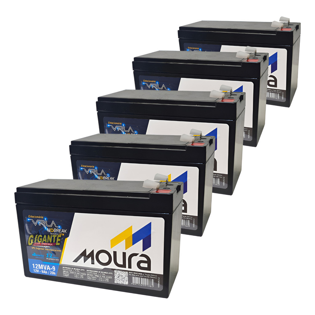 Kit 5 Unidades Bateria Moura 12v 9ah Alarme Central No Break