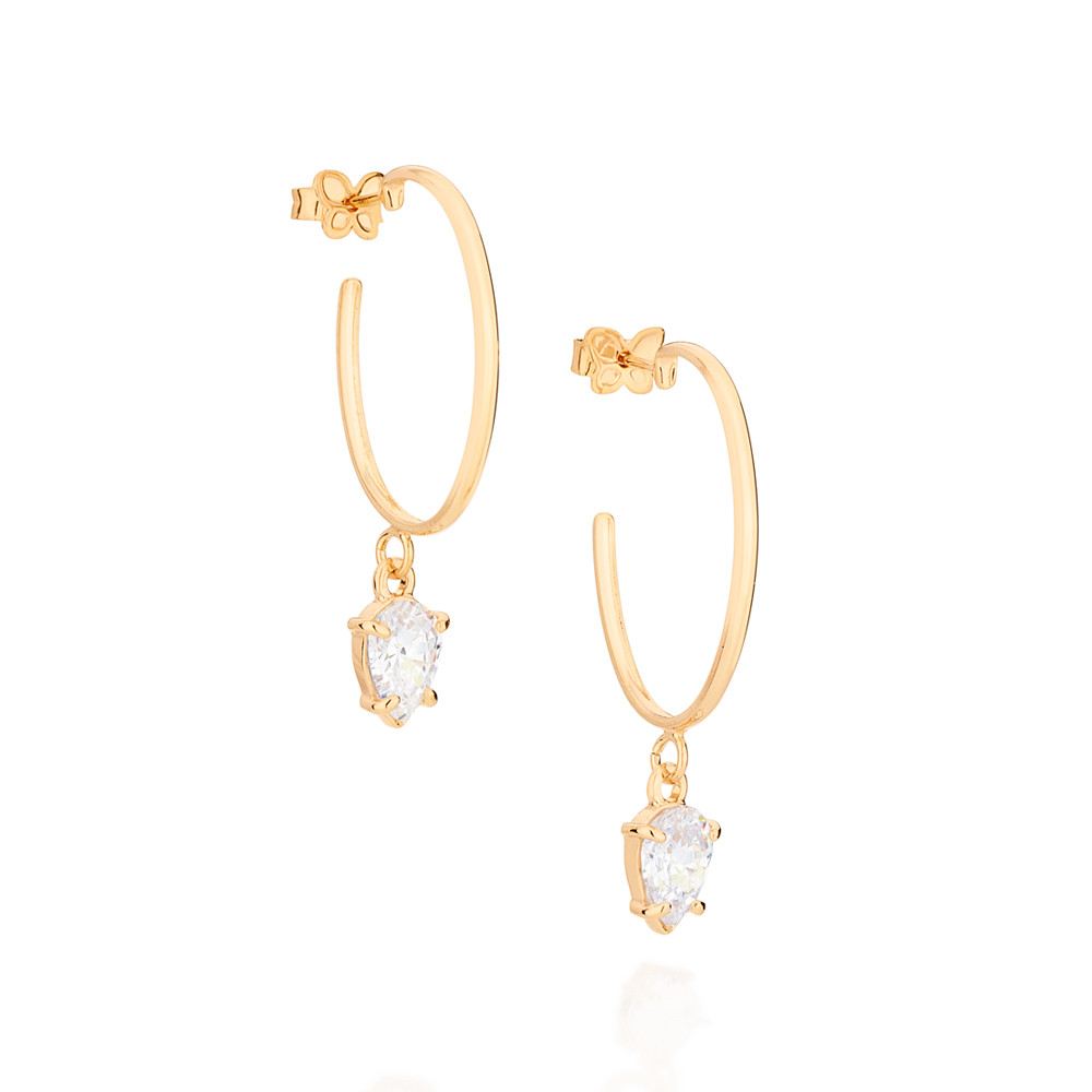 Imagem Brinco Rommanel Meia Argola Gota Zircônias Ouro 526072