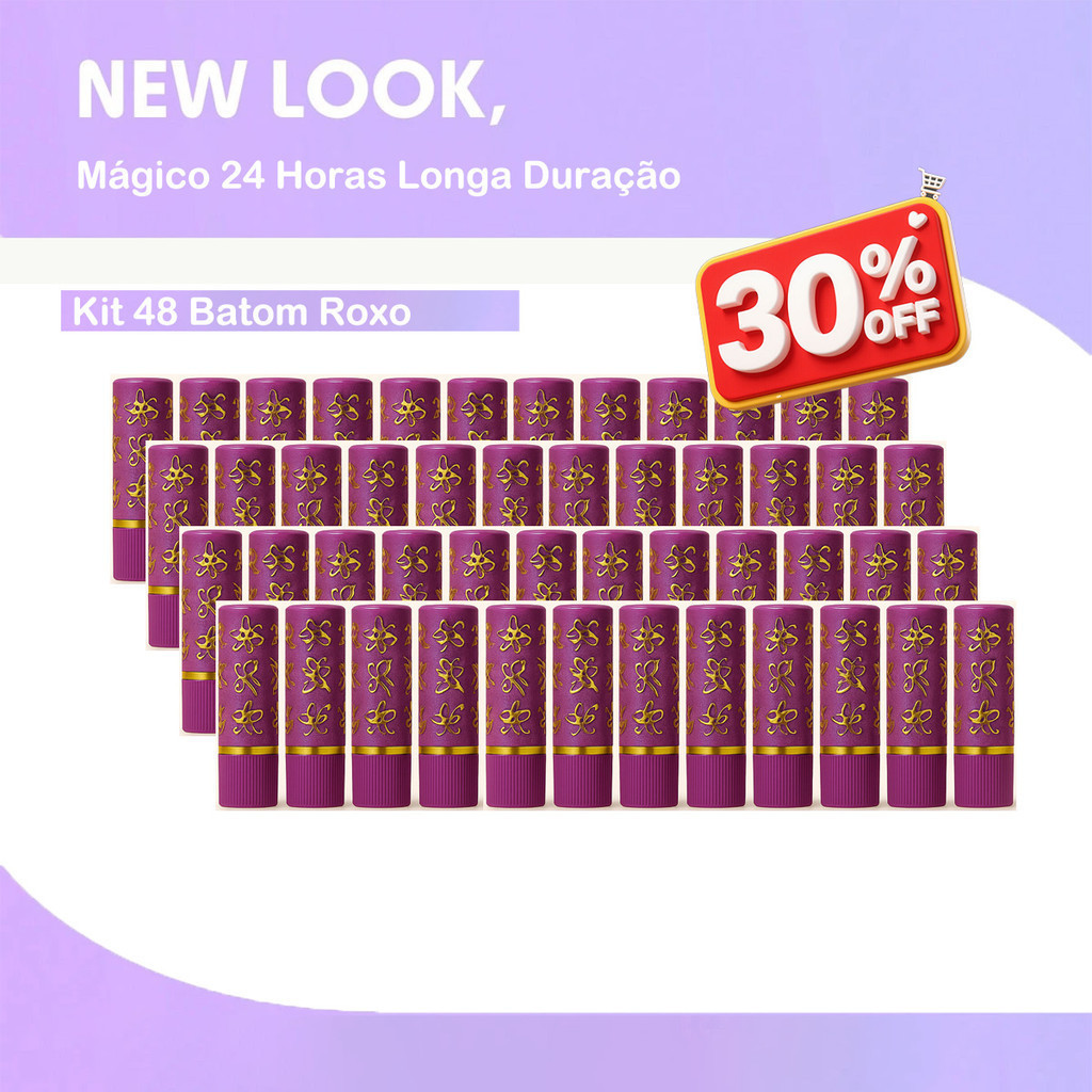Kit Atacado 48 Batom Mágico Muda de Cor Hidratante 24H Longa Duração – Protetor Labial Roxo