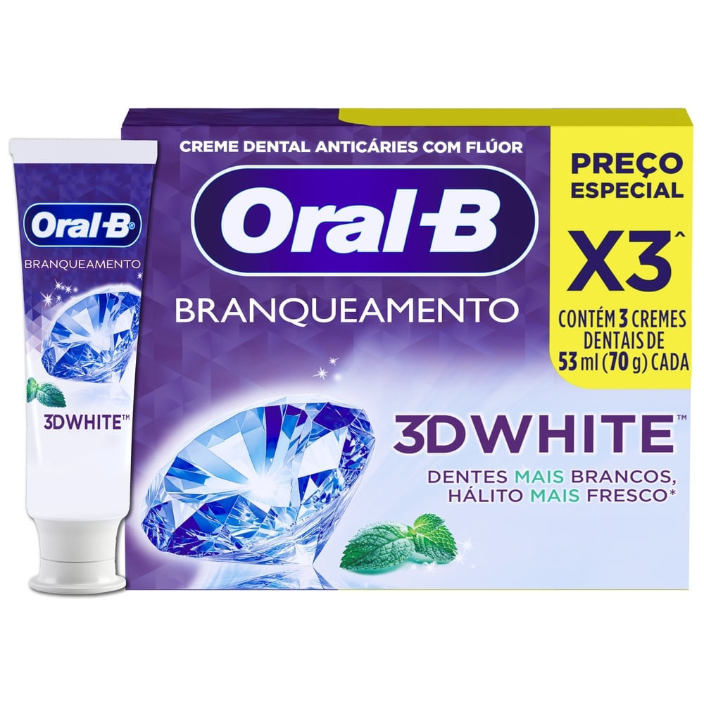 Pasta de Dente Oral-B 3D White Branqueadora 3 Unidades de 70g cada