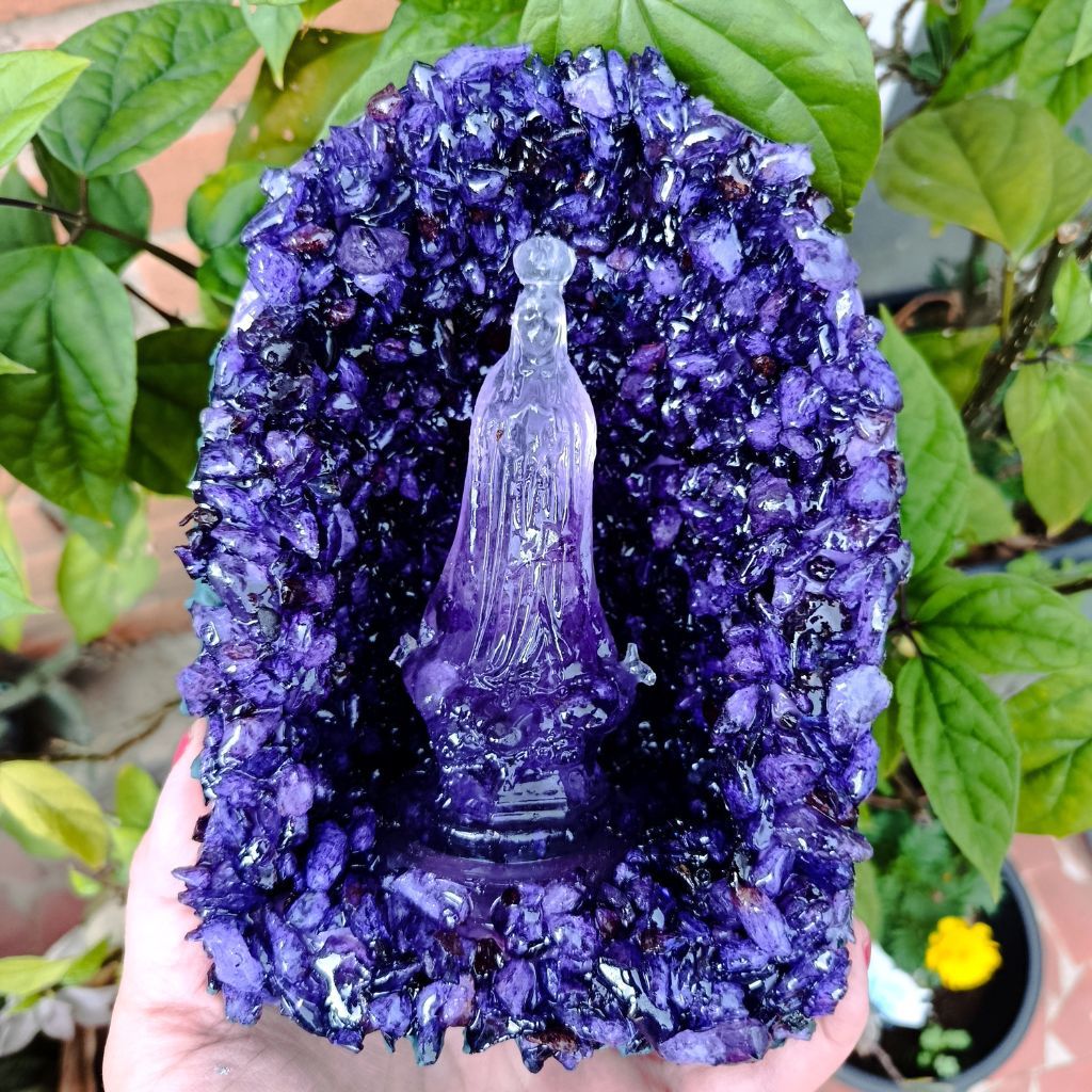 Gruta Nossa Senhora De Fátima Ametista Natural 16cm Decorativa