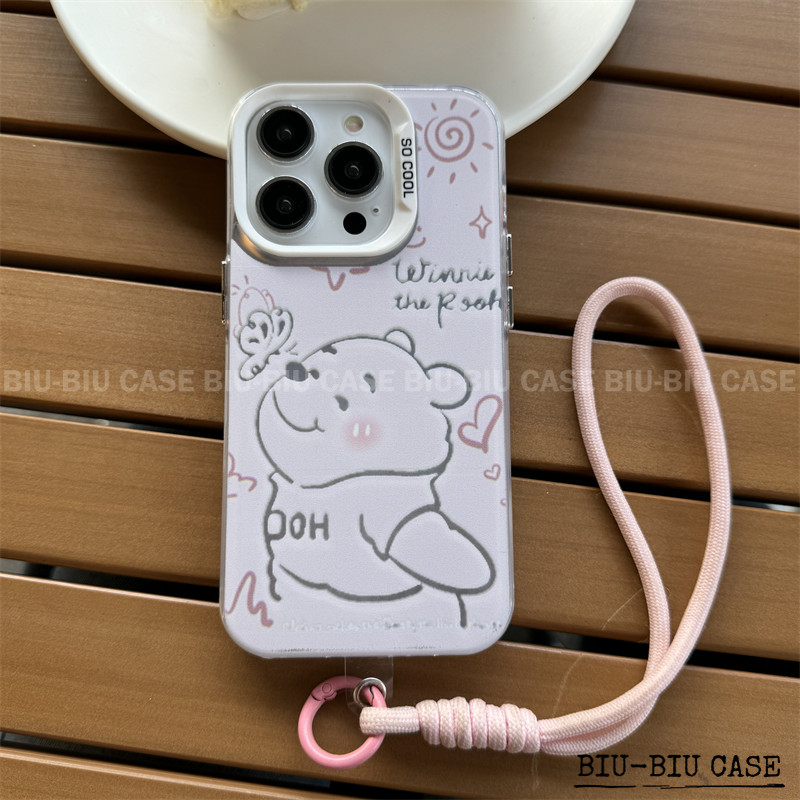Capinha capa de Urso Pooh Fofo iPhone 17 11 12 13 15 14 16 Pro Max Xr Xs Max 7+ 8+ pulseira rosa Capa TPU choque