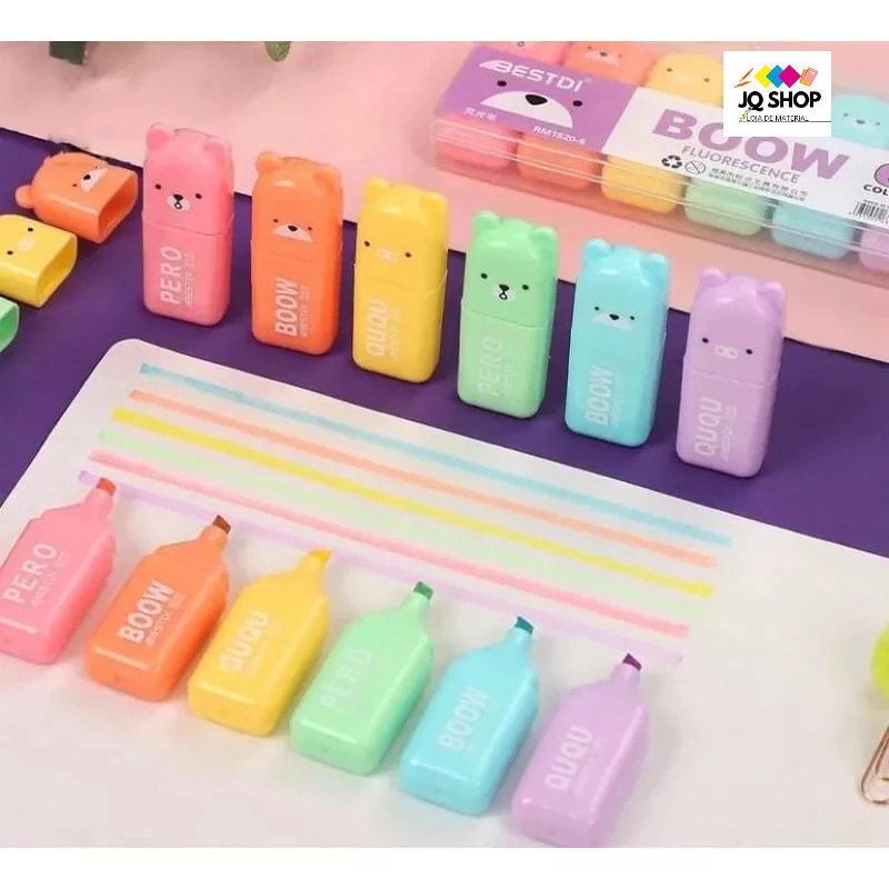 Marca Texto Urso Ursinho 6 CORES Estojo Com TEXTO BOOW em Oferta na Shopee