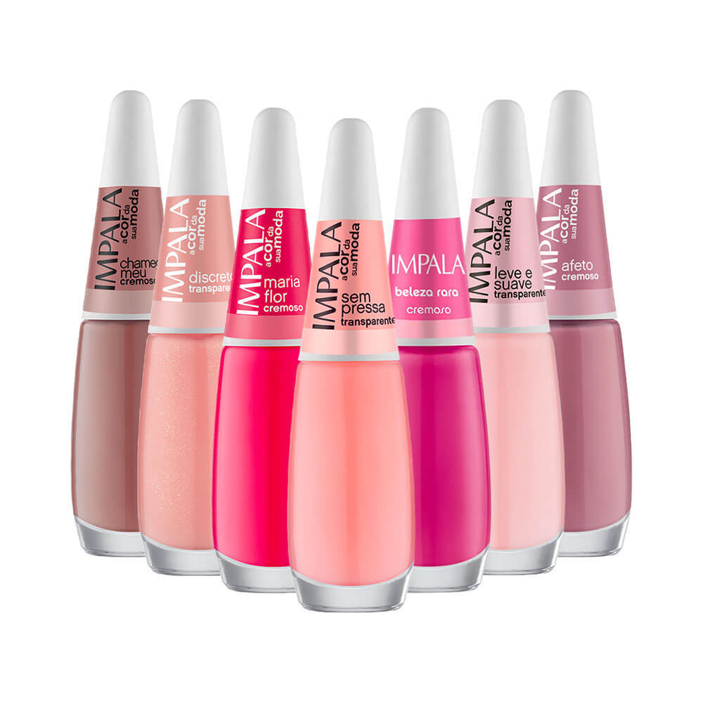 Kit 8 Esmaltes Impala Tons Rosa Vermelho Cremoso e Transparente