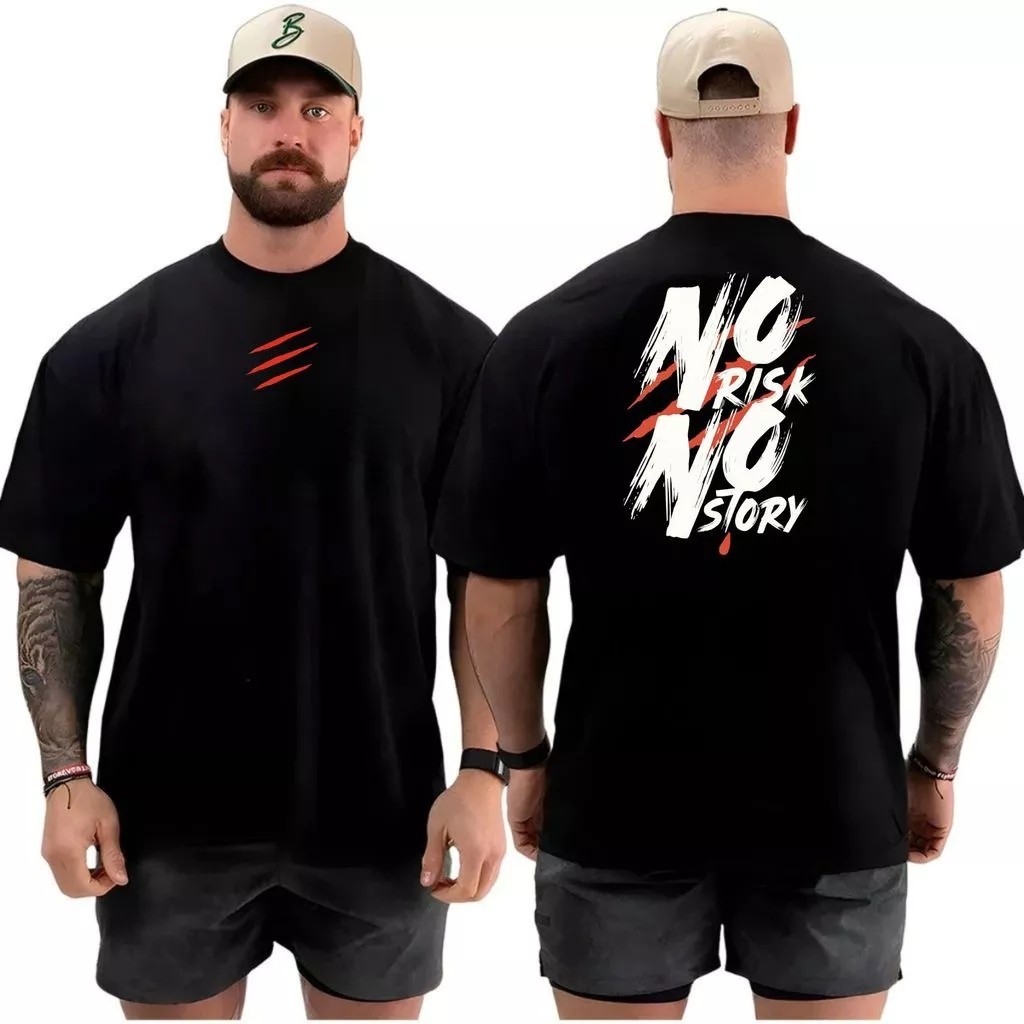 Camiseta Masculina Academia No Risk Lançamento 100% algodão Unissex Plus Size Oversized Premium - Estampaê
