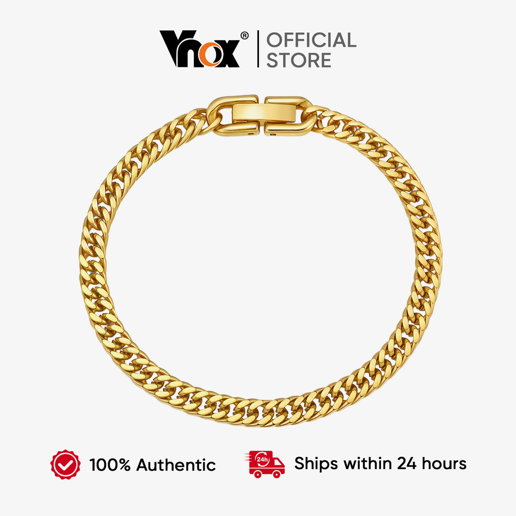 Pulseira Cubana De Aço Inoxidável Vnox , Pulseiras De Pulso Com Corrente Banhada A Ouro 18K Para Homens E Mulheres