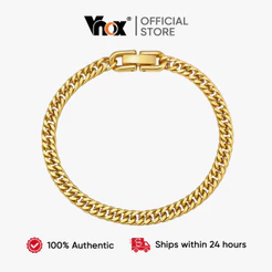 Pulseira Cubana De Aço Inoxidável Vnox , Pulseiras De Pulso Com Corrente Banhada A Ouro 18K Para Homens E Mulheres