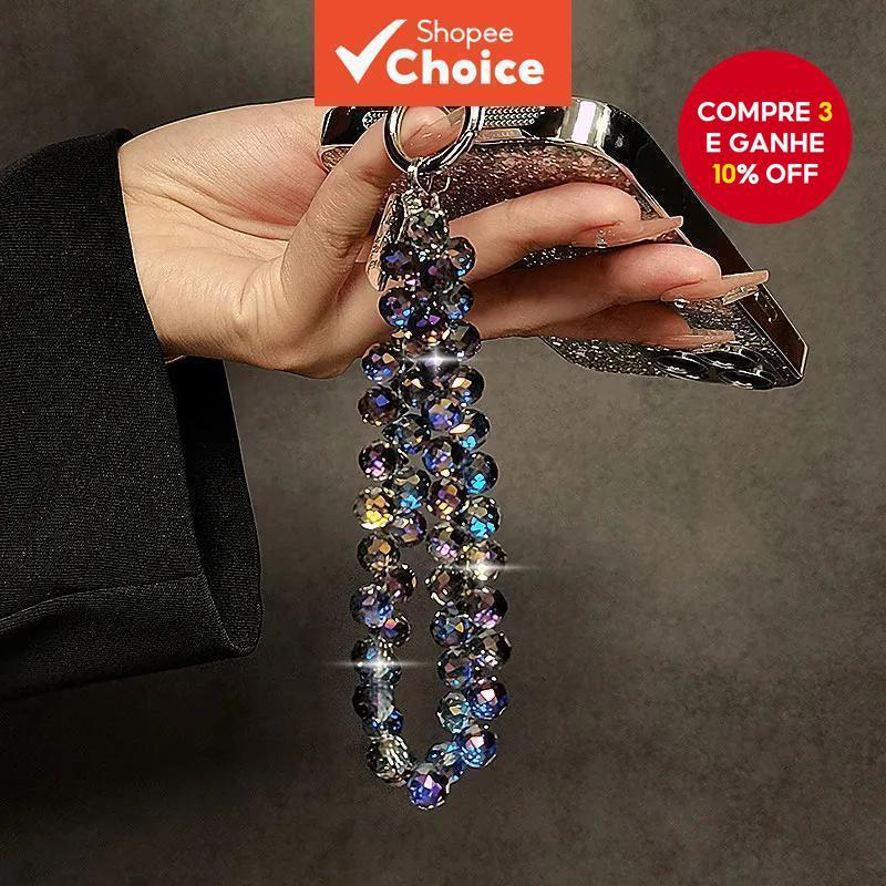 Cordão De Telefone Luxuoso Com Contas De Cristal-Corrente De Pulso Anti-Perda Universal