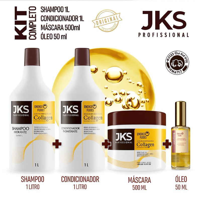 Kit Jks profissional –Shampoo e Condicionador 1L + Máscara 500g + Óleo Capilar 1