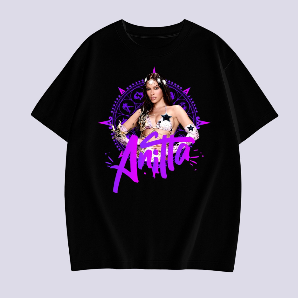 Camiseta Unissex Ensaios da Anitta 2026 Tema Cosmos Horóscopo e Signos Cantora Funk Brasil Tshirt 100% ALGODÃO