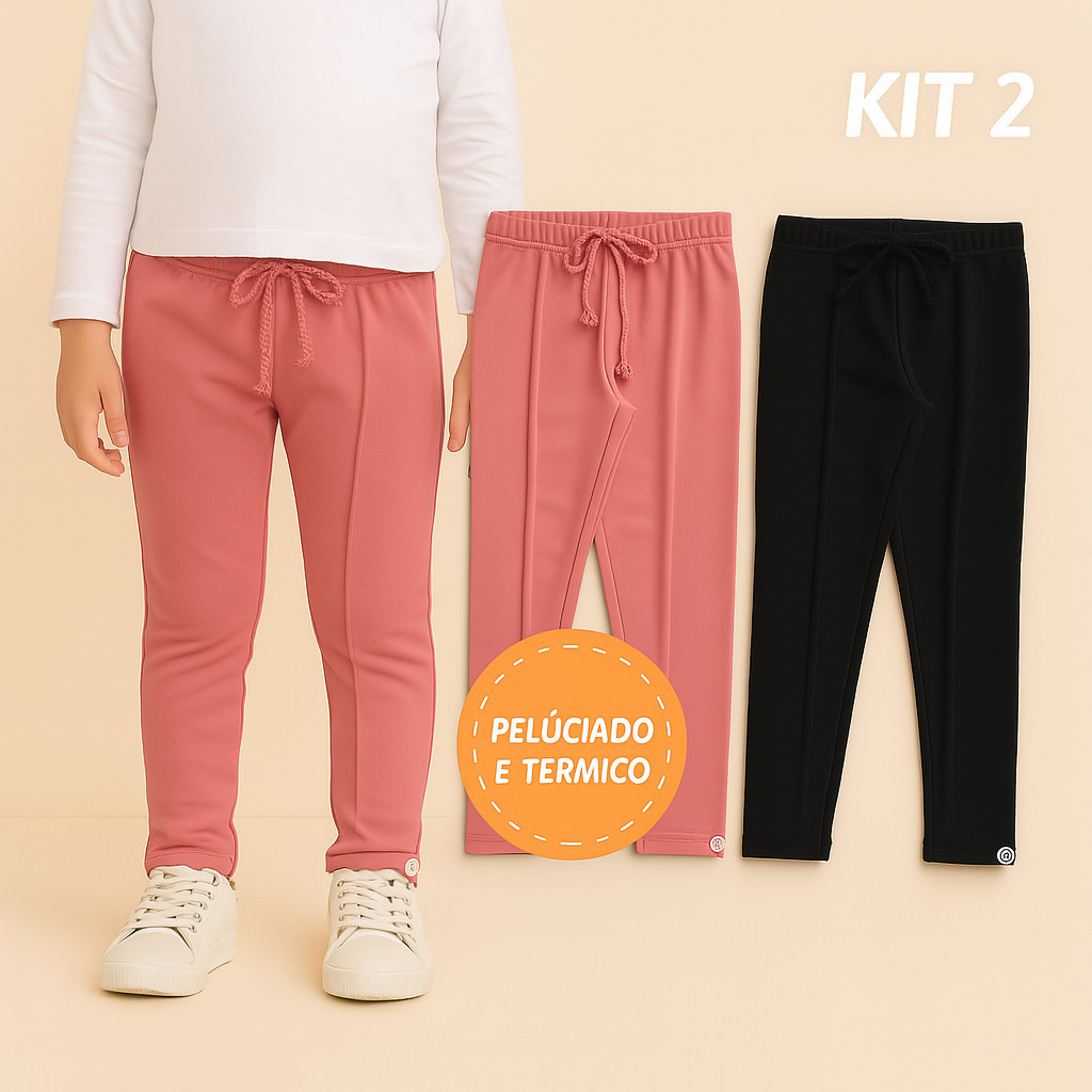Kit 2 Leggings básicas Infantil menina feminina Térmica Peluciada Quente Quentinha Confortável Inverno