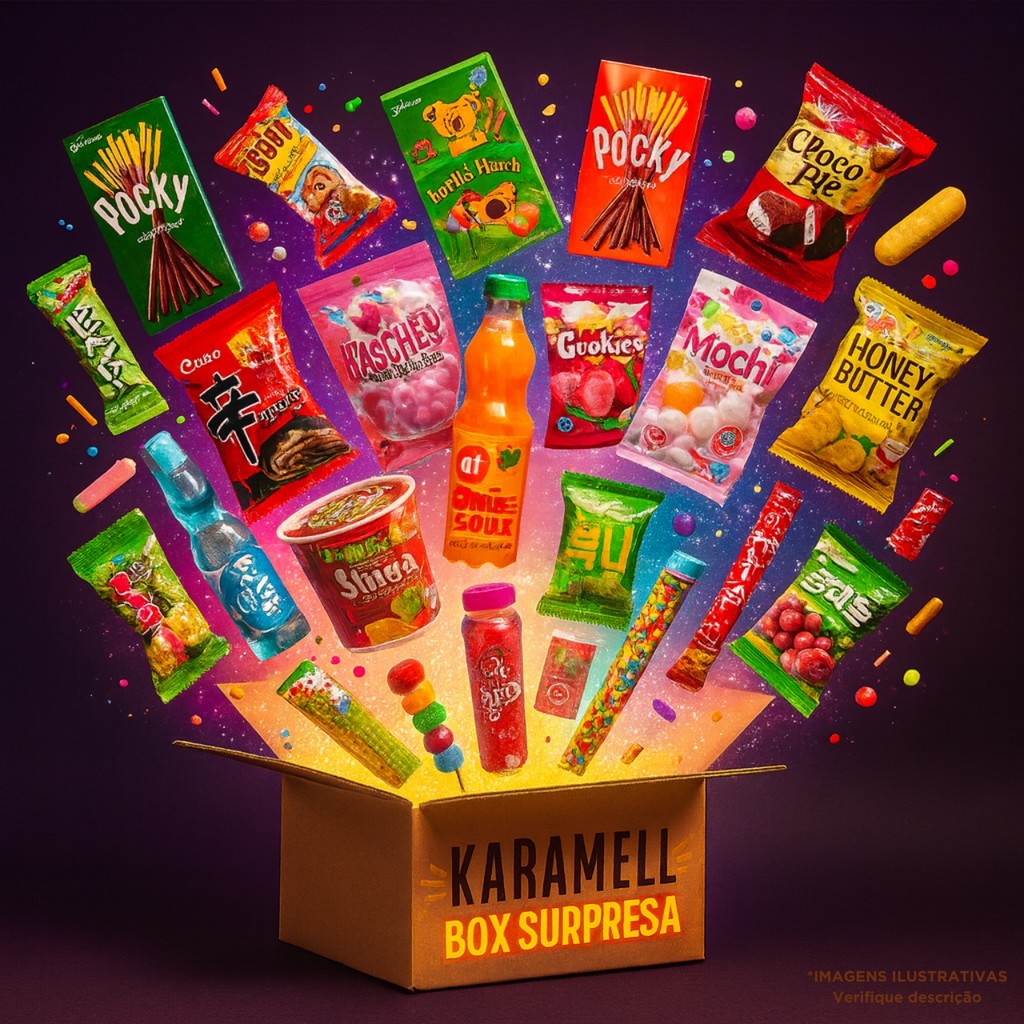 Kit Box Surpresa Karamell Exóticos Importados +BRINDE Doces Snacks Balas Orientais Corean Japoneses