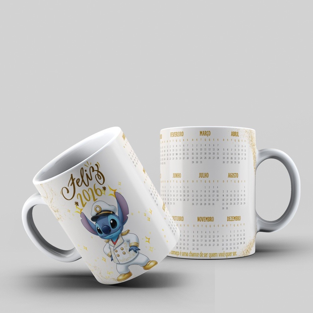 Caneca Personalizada Calendário 2026 Stitch Disney Presente Ano Novo Com Frase