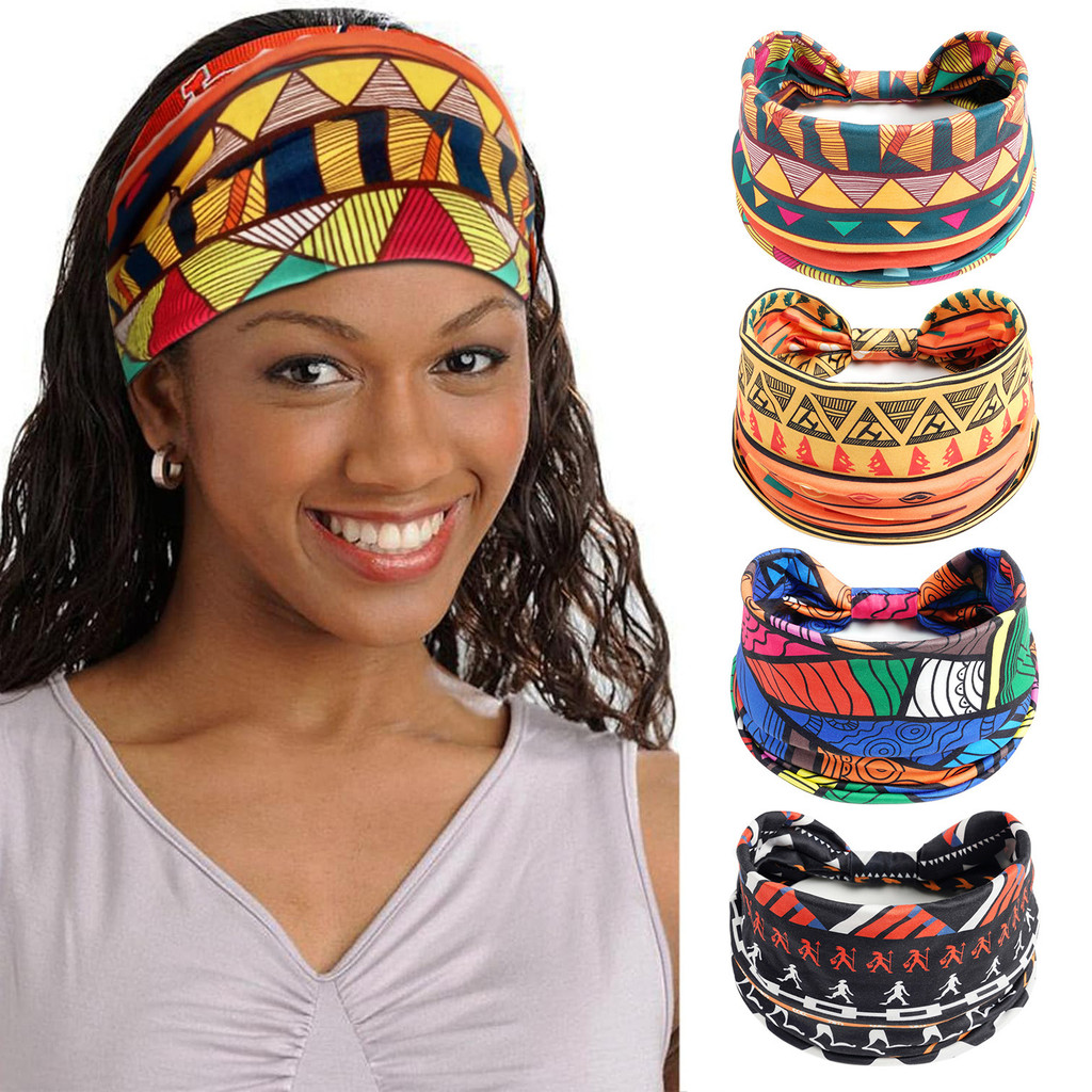 Faixa de Cabeça Esportiva Elástica com Estampa de Aba Larga para Mulheres, Padrão Vintage, Envoltório de Cintura, Lenço
