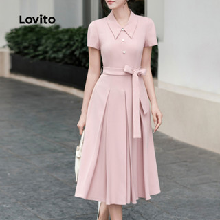 Lovito  Vestido Elegante com Renda Botão Pregas Primavera/verão Rosa para Mulheres L172ED763 em Oferta na Shopee