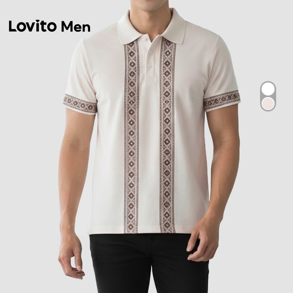 Lovito Men Camisa Polo Boho Primavera/verão Camisa Polo Masculina de damasco LNE131068 em Oferta na Shopee