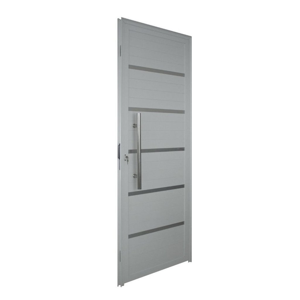 Porta de Alumínio Lambril Solara com Puxador 100 x 210 Abertura Direita Branco Hale Esquadrias