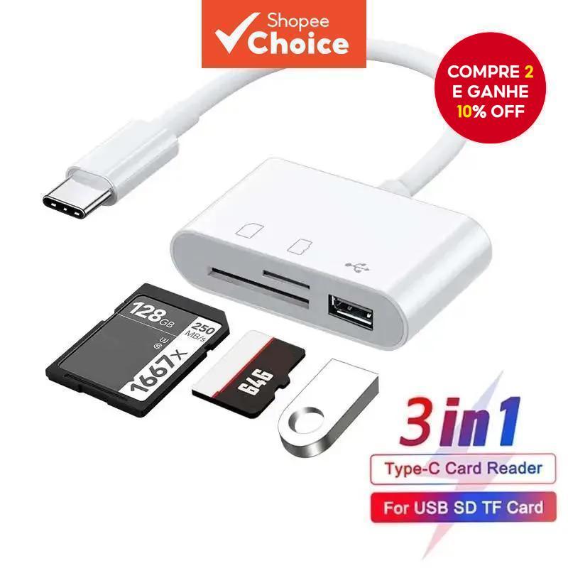 Leitor De Cartão TF SD Para Telefones Android 3 Em 1 Type C Câmera USB Multifuncional OTG em Oferta na Shopee