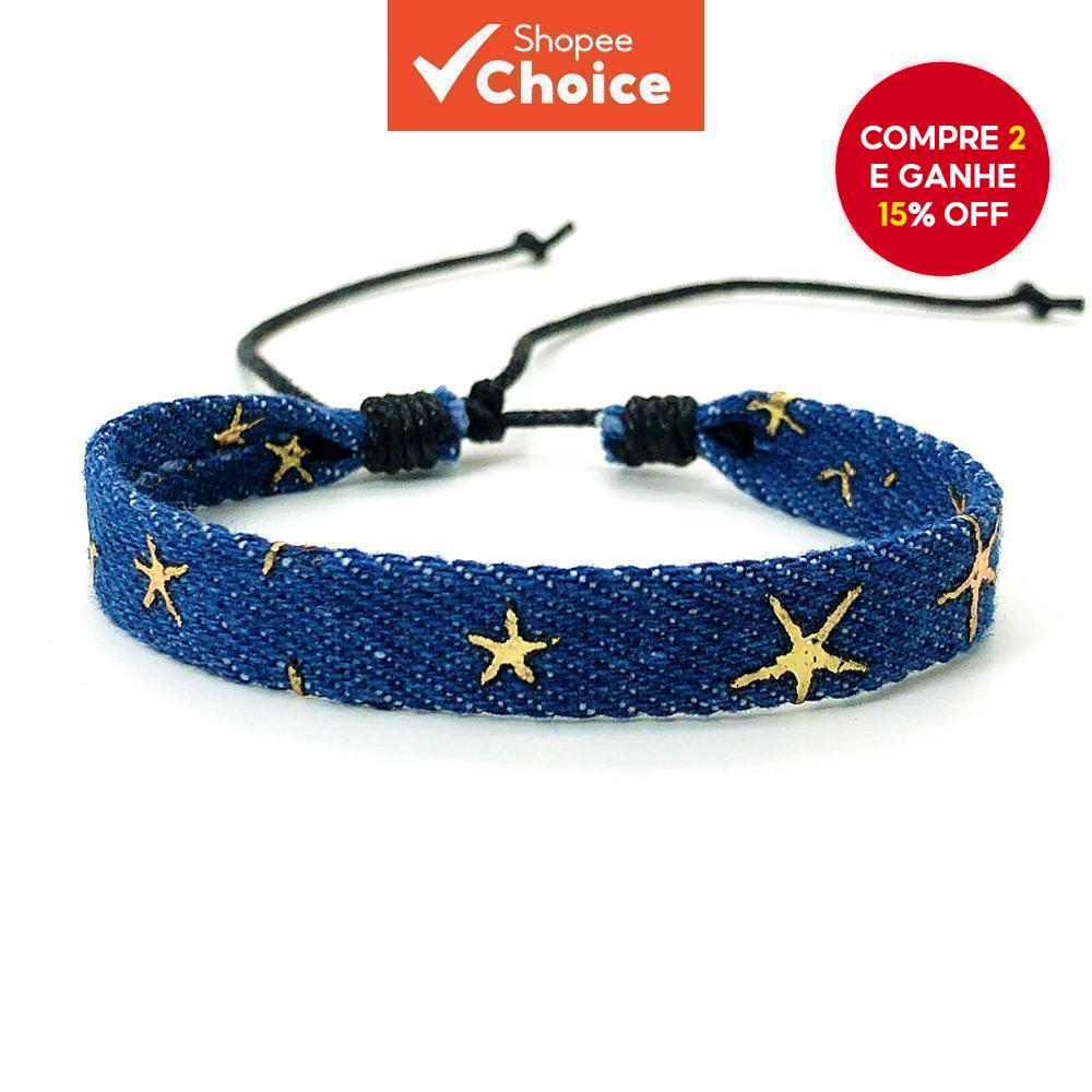 Nova Pulseira Literária Punk Simples Artesanal de Tecido Azul Escuro Golden Star Nepal Boêmia Estilo