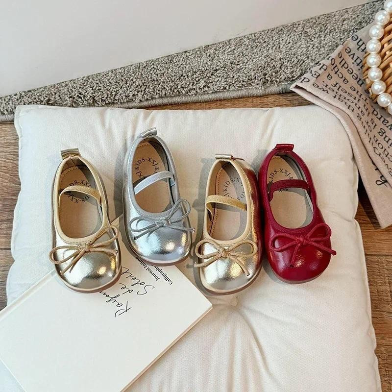 Sapatos De Couro Para Bebês Meninas PU Primavera Outono Princesa De Arco Confortável Sola Macia Sem Kids Flat Loafer